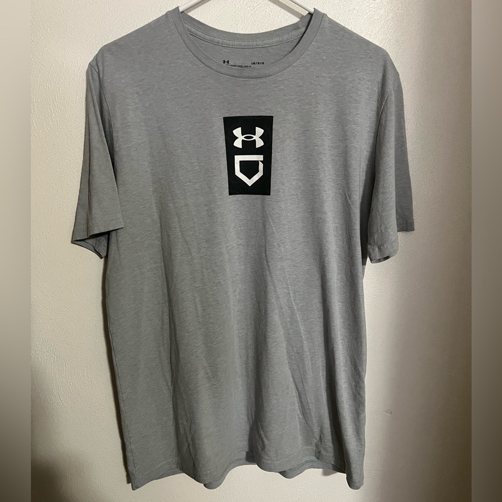 UNDER ARMOUR Classic Logo Baseball Short Sleeve Athletic T Shirt Grey Men's Sz L